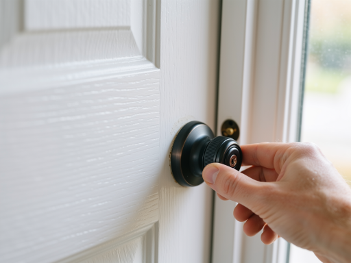 紧急开锁服务现场,师傅正在为被困户主开门,住宅门廊,专业开锁工具