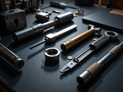 保险柜锁维修现场,专业师傅正在修理保险柜锁芯,精密锁具零件,专业维修工具